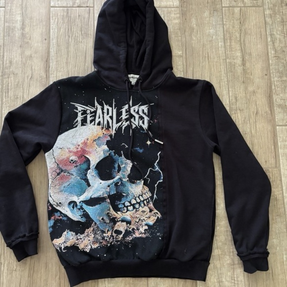Majestik Fearless Skull Graphic Hoodie Black Rhinestone Streetwear Mens Large